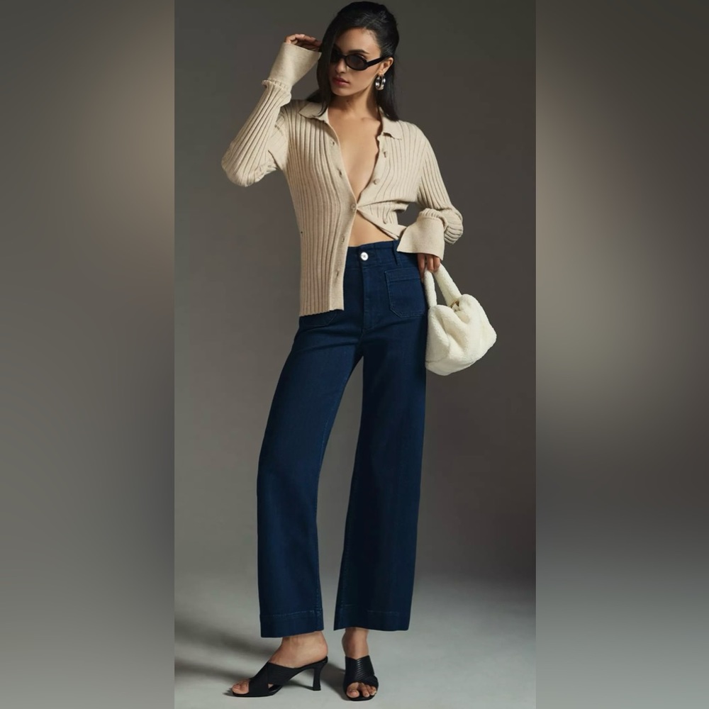 Anthropologie | The Colette Denim Petite Cropped Wide-Leg Jeans by Maeve, 28P